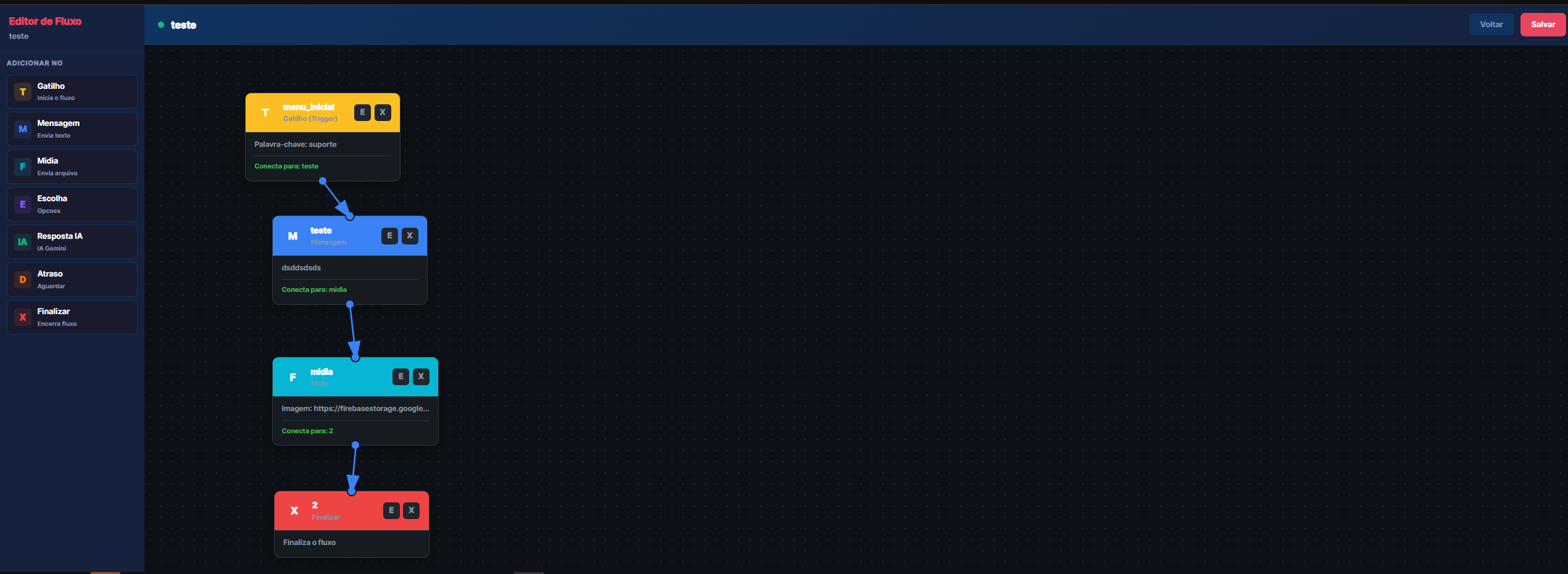 Editor de Fluxos - Bot WhatsApp